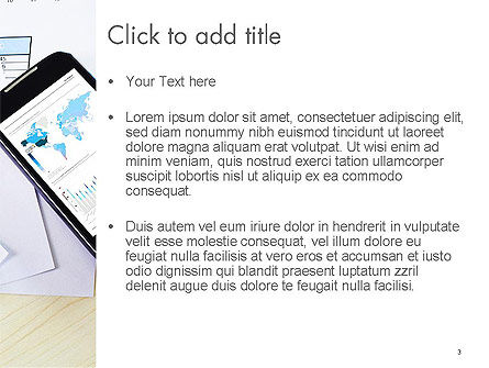 Plantilla de PowerPoint - tabla con smartphone portátil e informes, Diapositiva 3, 14252, Negocios — PoweredTemplate.com