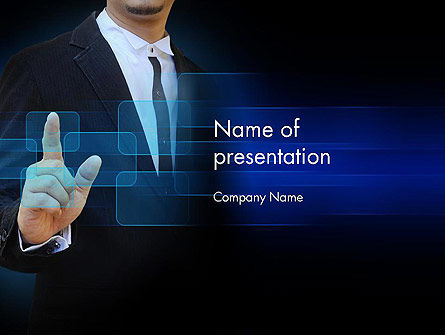 ビジネスマン、仮想ボタンを押す - PowerPointテンプレート, 無料 PowerPointテンプレート, 14283, ビジネスコンセプト — PoweredTemplate.com