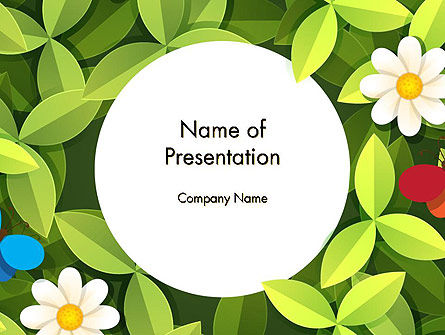 Modello PowerPoint - Foglio verde con fiori e farfalle, Gratis Modello PowerPoint, 14344, Natura & Ambiente — PoweredTemplate.com