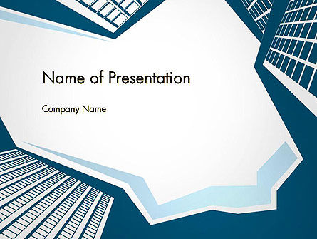 仰望市中心的商业建筑PowerPoint模板, 免费 PowerPoint模板, 14499, 建筑 — PoweredTemplate.com