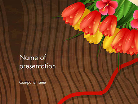 木の表面に花の束 - PowerPointテンプレート, 無料 PowerPointテンプレート, 14546, 休日／特別行事 — PoweredTemplate.com