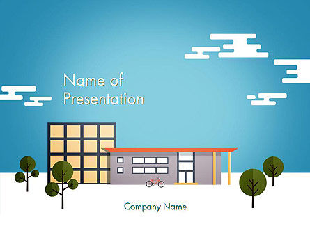 Modelo do PowerPoint - rua com ilustração das casas no estilo liso, Modelo do PowerPoint, 14552, Natureza e Ambiente — PoweredTemplate.com