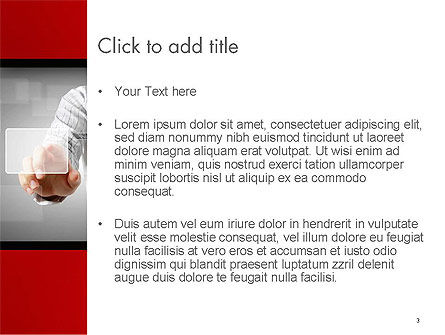 Plantilla de PowerPoint - mano que empuja el botón de la pantalla táctil, Diapositiva 3, 14562, Tecnología y ciencia — PoweredTemplate.com