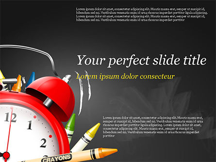 Alarm Clock and Crayons PowerPoint Template, PowerPoint Template, 14802, Education & Training — PoweredTemplate.com