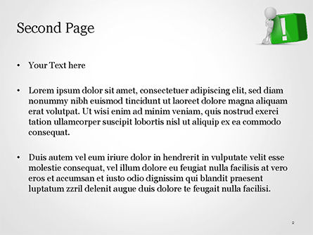 3d人間と緑の感嘆符キューブ - PowerPointテンプレート, スライド 2, 14814, 3D — PoweredTemplate.com