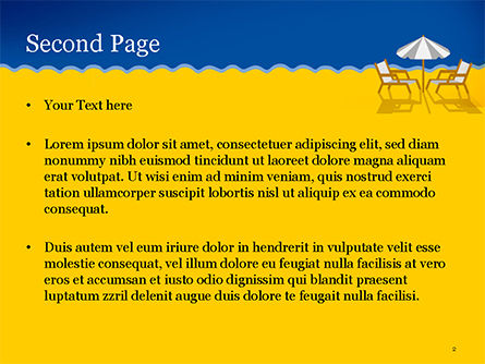 Modèle PowerPoint de chaises de plage avec illustration de parapluie, Diapositive 2, 14852, Fêtes / Grandes occasions — PoweredTemplate.com