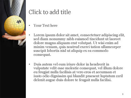 Modello PowerPoint - L'uomo d'affari tiene un globo di puzzle, Slide 3, 14872, Concetti del Lavoro — PoweredTemplate.com