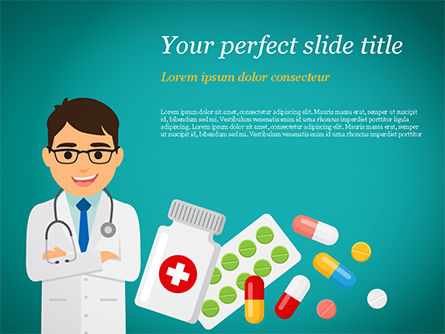 Doctor with Medicines PowerPoint Template, PowerPoint Template, 15021, Medical — PoweredTemplate.com