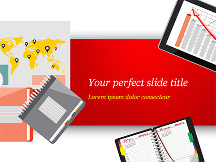 Top View of Working Place Elements PowerPoint Template, PowerPoint Template, 15090, Business Concepts — PoweredTemplate.com