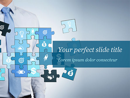 Man with Blue Business Puzzle PowerPoint Template, Free PowerPoint Template, 15125, Business Concepts — PoweredTemplate.com