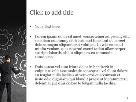 Modelo do PowerPoint - homem no quadro-negro com esboço de roda dentada, Deslizar 3, 15166, Conceitos de Negócios — PoweredTemplate.com
