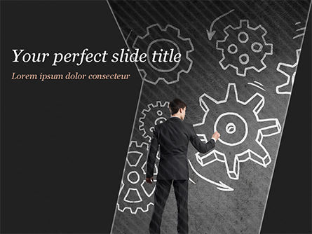 Man at the Chalkboard with Cogwheel Sketch PowerPoint Template, PowerPoint Template, 15166, Business Concepts — PoweredTemplate.com