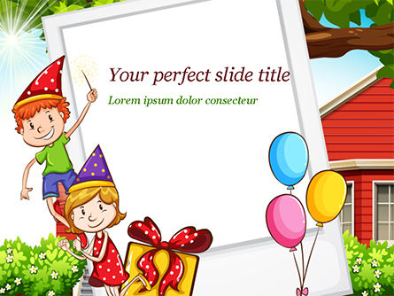 Children Having Birthday Party and Photo Frame PowerPoint Template, Free PowerPoint Template, 15202, Holiday/Special Occasion — PoweredTemplate.com