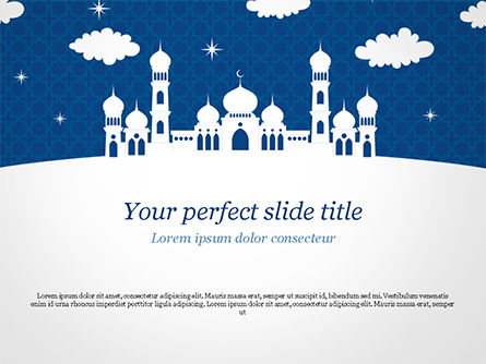 White Silhouette of Mosque PowerPoint Template, 15323, Construction — PoweredTemplate.com