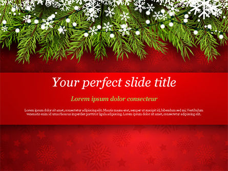 クリスマスツリーの枝と雪片 - PowerPointテンプレート, 15339, 休日／特別行事 — PoweredTemplate.com