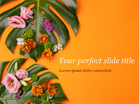 Monstera Leaves and Flowers PowerPoint Template, Free PowerPoint Template, 15350, Nature & Environment — PoweredTemplate.com