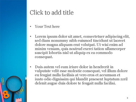 Modèle PowerPoint de fournitures scolaires sur fond bleu, Diapositive 3, 15392, Education & Training — PoweredTemplate.com
