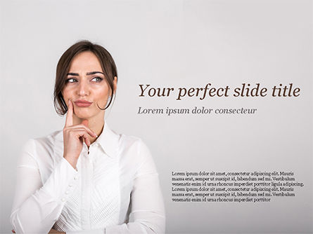 Thoughtful Businesswoman PowerPoint Template, PowerPoint Template, 15412, People — PoweredTemplate.com