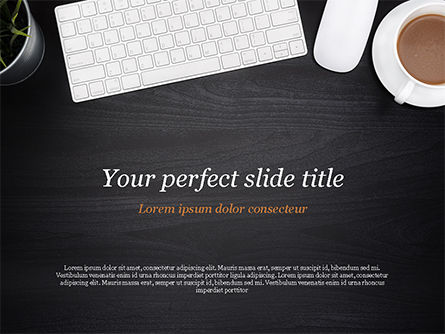 Working Place Elements on Black Table PowerPoint Template, PowerPoint Template, 15423, Business Concepts — PoweredTemplate.com