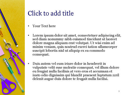 在黄色背景的文具PowerPoint模板, 幻灯片 3, 15444, Education & Training — PoweredTemplate.com