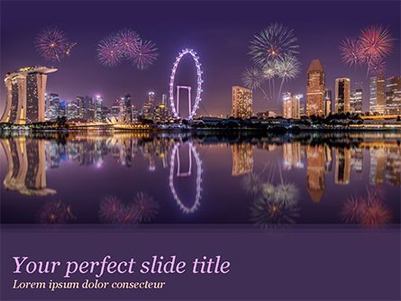 新加坡市地平线在晚上PowerPoint模板, 免费 PowerPoint模板, 15485, 建筑 — PoweredTemplate.com