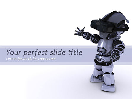 Robot Wearing VR Glasses PowerPoint Template, PowerPoint Template, 15502, Technology and Science — PoweredTemplate.com