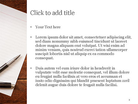 Modello PowerPoint - Foglio di blocco note vuoto con penna sul tavolo di legno, Slide 3, 15531, Concetti del Lavoro — PoweredTemplate.com