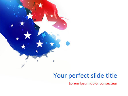 Stars on Red and Blue Paint Spots PowerPoint Template, 15564, America — PoweredTemplate.com