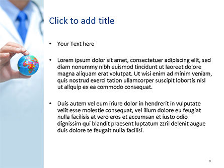 Modelo do PowerPoint - doutor segurando o globo do mundo, Deslizar 3, 15591, Médico — PoweredTemplate.com