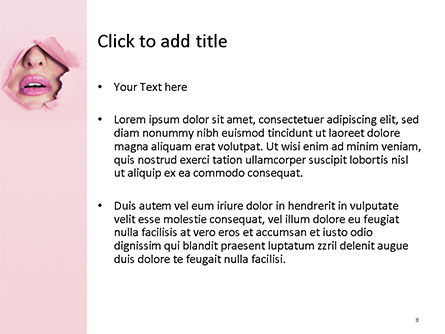 破れた紙の穴に女性の唇 - PowerPointテンプレート, スライド 3, 15690, 人 — PoweredTemplate.com
