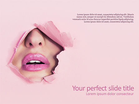 女人的嘴唇在撕碎的纸孔PowerPoint模板, PowerPoint模板, 15690, 人们 — PoweredTemplate.com