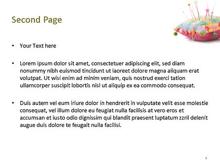 파워포인트 템플릿 - 여러 가지 색의 바느질 핀이 달린 수제 핀 쿠션, 슬라이드 2, 15692, Art & Entertainment — PoweredTemplate.com