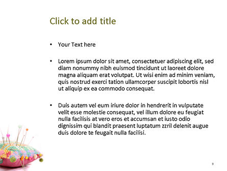 Plantilla de PowerPoint - alfiletero artesanal con alfileres de costura multicolor, Diapositiva 3, 15692, Art & Entertainment — PoweredTemplate.com