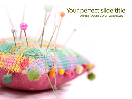 Handmade Pin Cushion with Multicolored Sewing Pins PowerPoint Template, PowerPoint Template, 15692, Art & Entertainment — PoweredTemplate.com