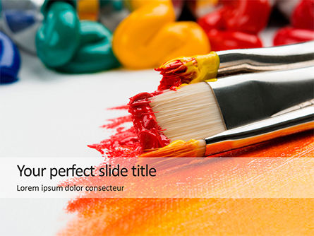 Close-up Brushes with Colorful Oil Paints PowerPoint Template, Free PowerPoint Template, 15745, Education & Training — PoweredTemplate.com