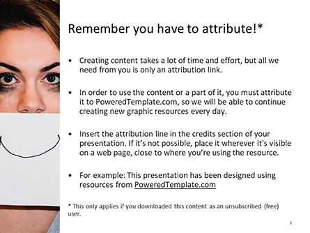 Plantilla de PowerPoint gratis - mujer estresada sosteniendo una hoja de papel con una sonrisa dibujada a mano, Diapositiva 3, 15748, Pessoas — PoweredTemplate.com