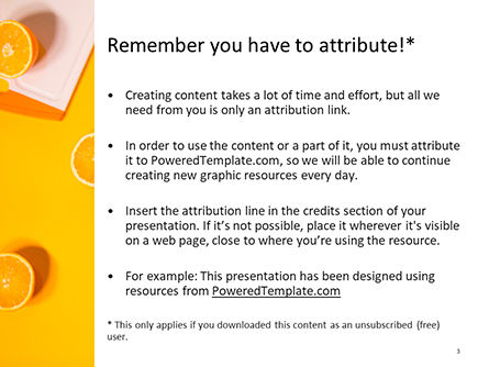Portrait of Blonde Girl Lying on Yellow Background with Oranges PowerPoint Template, Slide 3, 15749, People — PoweredTemplate.com