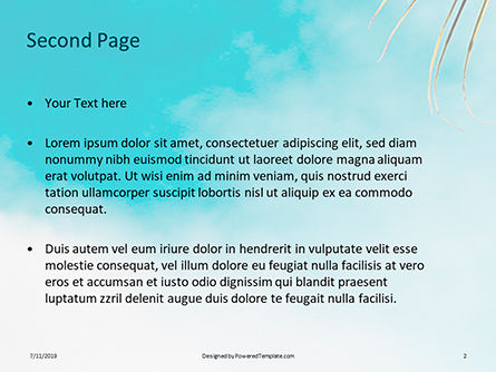 青緑色の空を背景のヤシの葉 - 無料PowerPointテンプレート, スライド 2, 15769, 自然＆環境 — PoweredTemplate.com