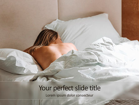 ベッドで寝ている裸の若い女性の背面図 - 無料PowerPointテンプレート, 無料 PowerPointテンプレート, 15770, 人 — PoweredTemplate.com