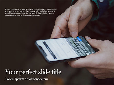 Man Typing Text Message and SMS with Smartphone Presentation, PowerPoint Template, 15781, Technology and Science — PoweredTemplate.com