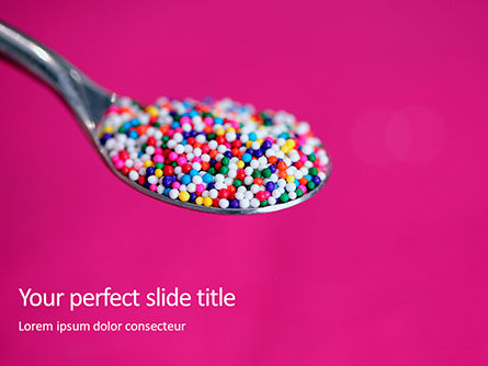Closeup Spoon with Colored Sugar Balls Presentation, Free PowerPoint Template, 15794, Food & Beverage — PoweredTemplate.com
