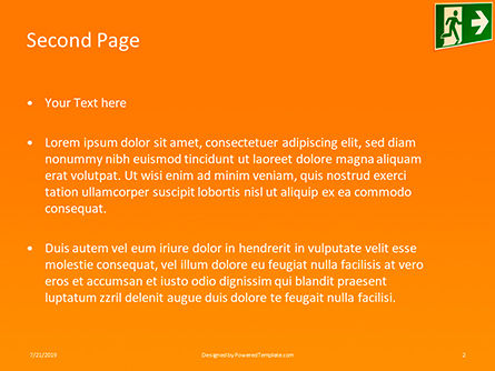 Plantilla de PowerPoint gratis - señal de salida de emergencia sobre fondo naranja, Diapositiva 2, 15796, Profesiones/ Industria — PoweredTemplate.com