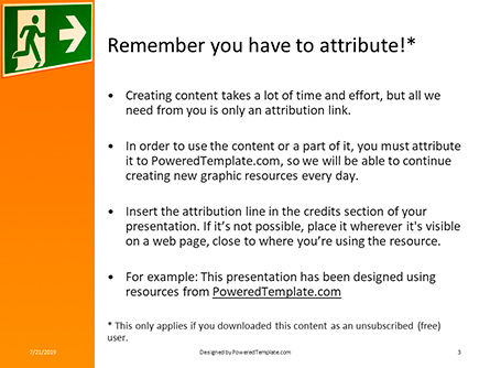 Modèle PowerPoint gratuit de signe de sortie de secours sur fond orange, Diapositive 3, 15796, Carrière / Industrie — PoweredTemplate.com