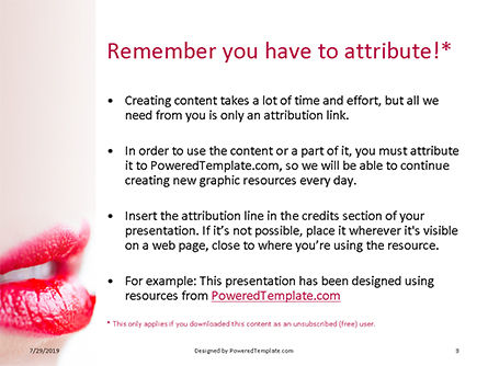 赤い口紅と美しい女性の唇のクローズアップ - PowerPointテンプレート, スライド 3, 15808, キャリア／産業 — PoweredTemplate.com