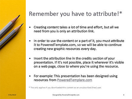 黄色い紙の上の2つの灰色の鉛筆 - PowerPointテンプレート, スライド 3, 15814, ビジネスコンセプト — PoweredTemplate.com
