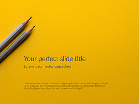 黄色い紙の上の2つの灰色の鉛筆 - PowerPointテンプレート, PowerPointテンプレート, 15814, ビジネスコンセプト — PoweredTemplate.com