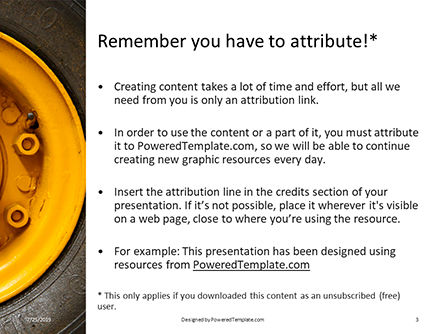 Plantilla de PowerPoint gratis - closeup foto de rueda de vehículo amarillo con neumático, Diapositiva 3, 15822, Coches y transporte — PoweredTemplate.com