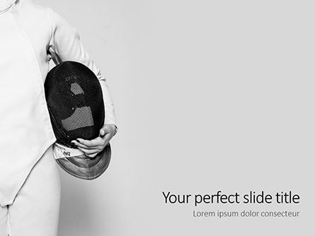 Fencer Girl Holding a Fencing Mask Presentation, PowerPoint Template, 15826, Sports — PoweredTemplate.com