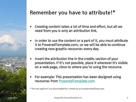 忠霊塔と富士山の眺め - 無料PowerPointテンプレート, スライド 3, 15867, 自然＆環境 — PoweredTemplate.com