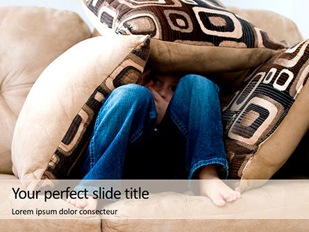 Bare Feet Boy Child Siting on Couch Under Pillows Presentation, Free PowerPoint Template, 15893, People — PoweredTemplate.com